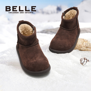 毛毛鞋 百丽童鞋 加绒保暖男宝宝大棉鞋 新款 女童雪地靴 儿童棉靴冬季