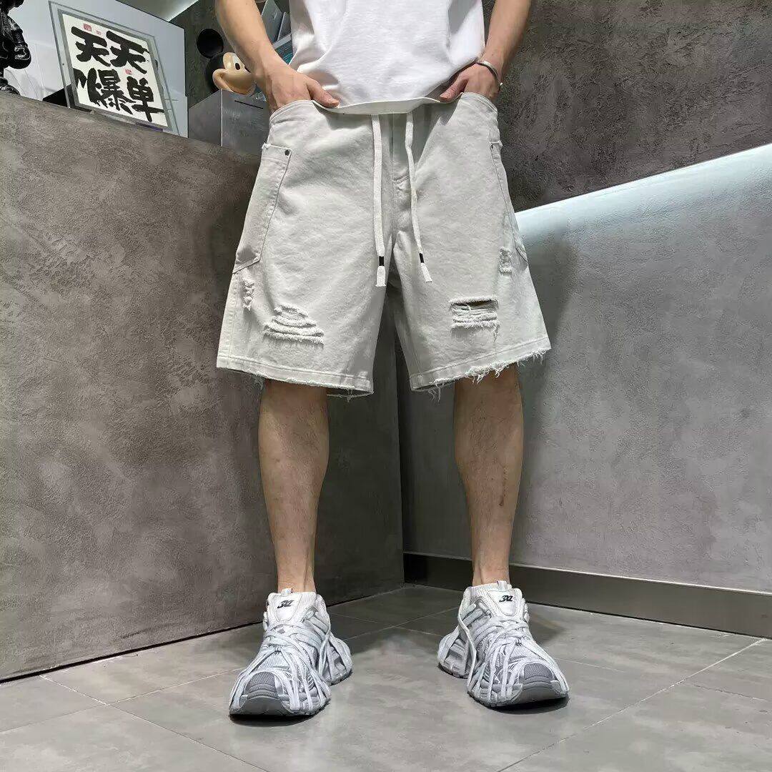 破洞牛仔短裤男孩夏季薄