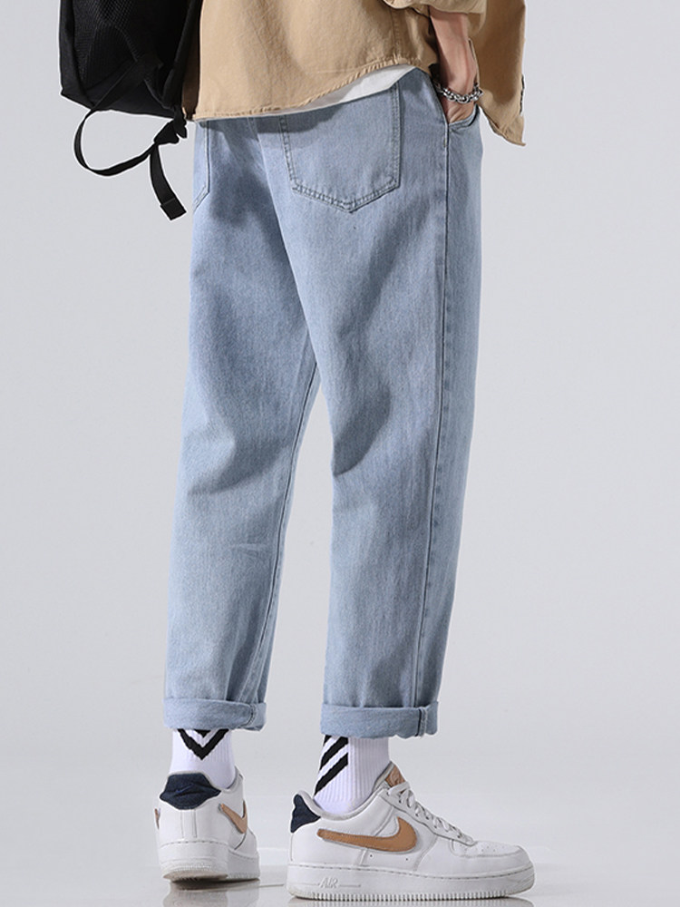 JEANS MENS SUMMER 2024 NEW STRAIGHT LEG LOOSE MENS LONG PANTS TEEN CASUAL LIGHT CROPPED PANTS