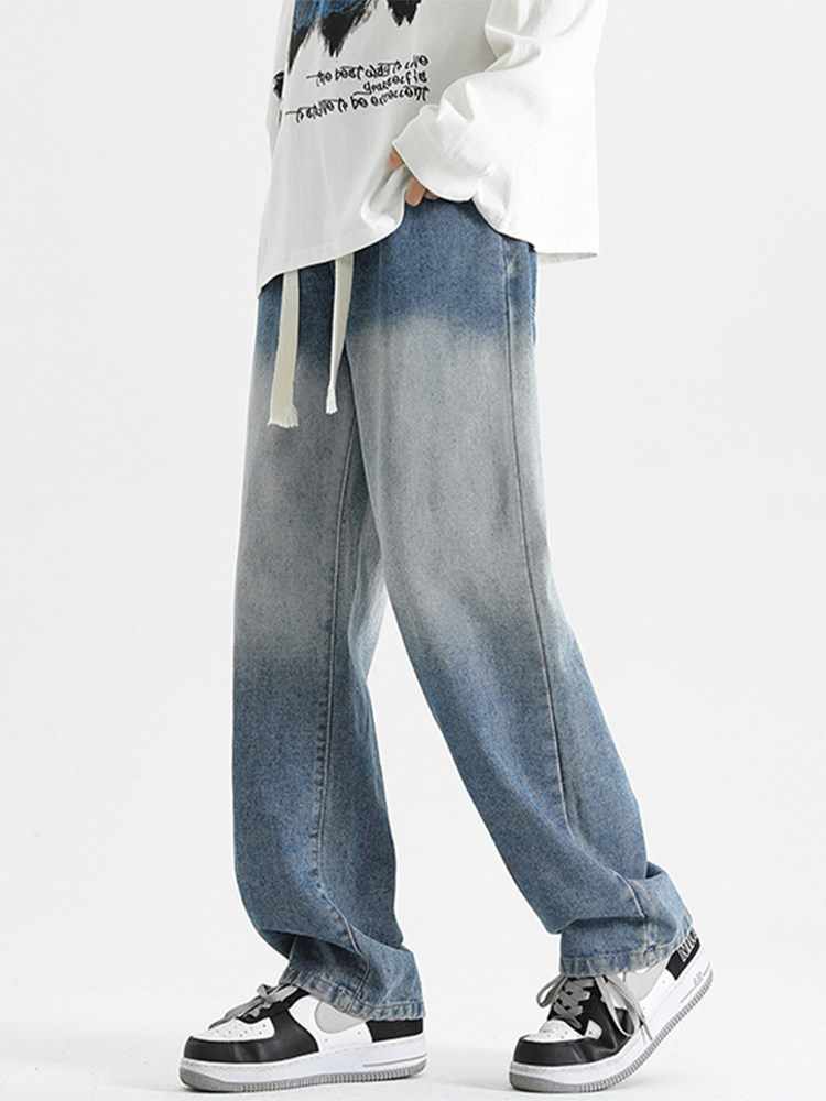 GRADIENT JEANS MENS SPRING AND AUTUMN CASUAL LOOSE STRAIGHT PANTS MENS TEENAGERS SUMMER NEW THIN ICE SILK PANTS