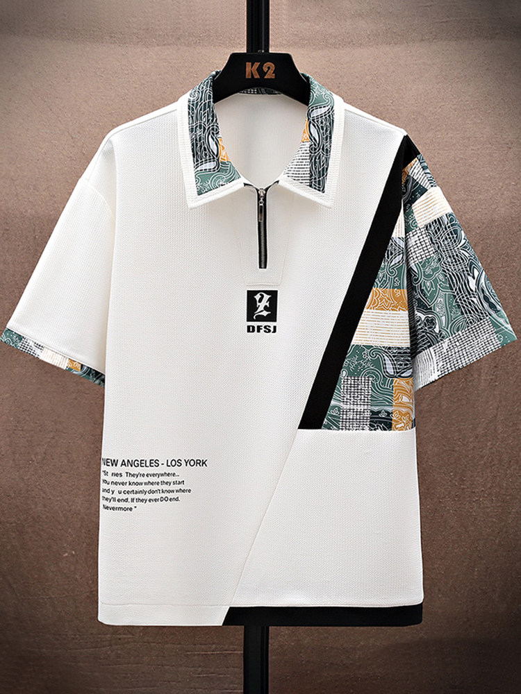 HALF-ZIP POLO SHIRT MENS SHORT-SLEEVED SUMMER FASHION BRAND ICE SILK QUICK-DRYING LAPEL T-SHIRT MENS LOOSE CASUAL HALF-SLEEVED SHIRT