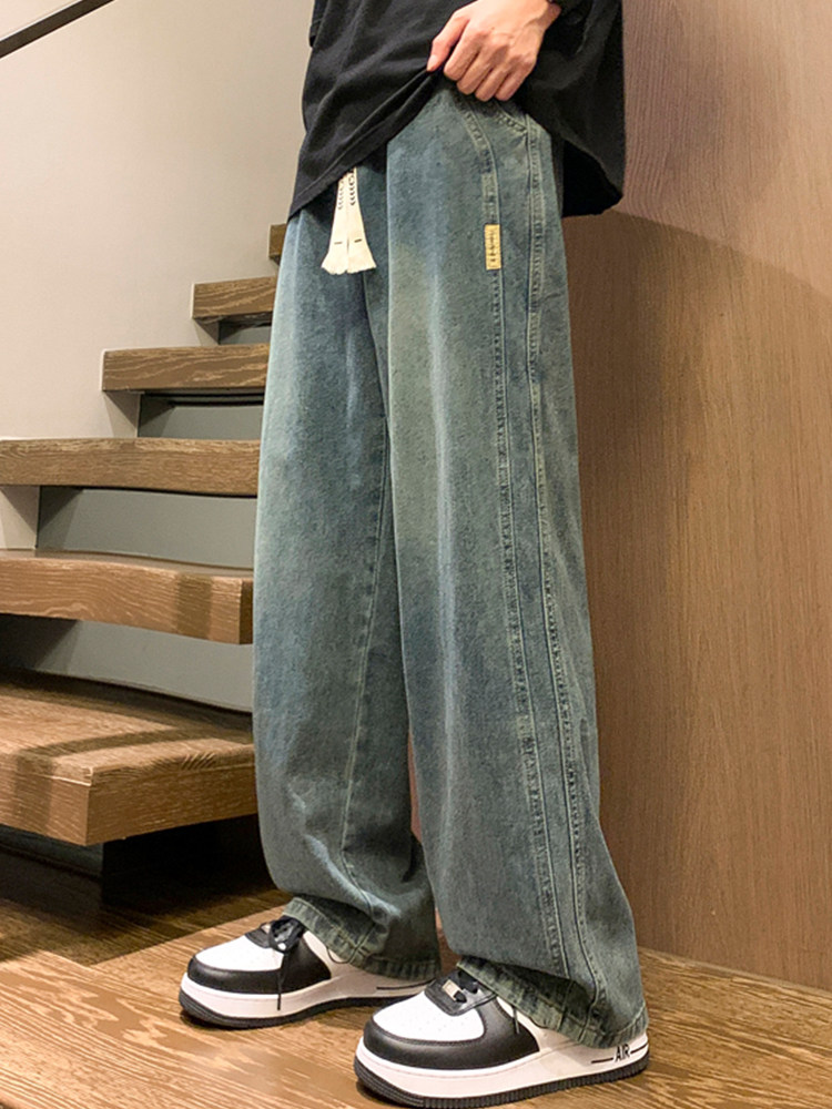 MENS JEANS SUMMER NEW LOOSE STRAIGHT-LEG WIDE-LEG PANTS MENS TRENDY BRAND AMERICAN RETRO CASUAL PANTS