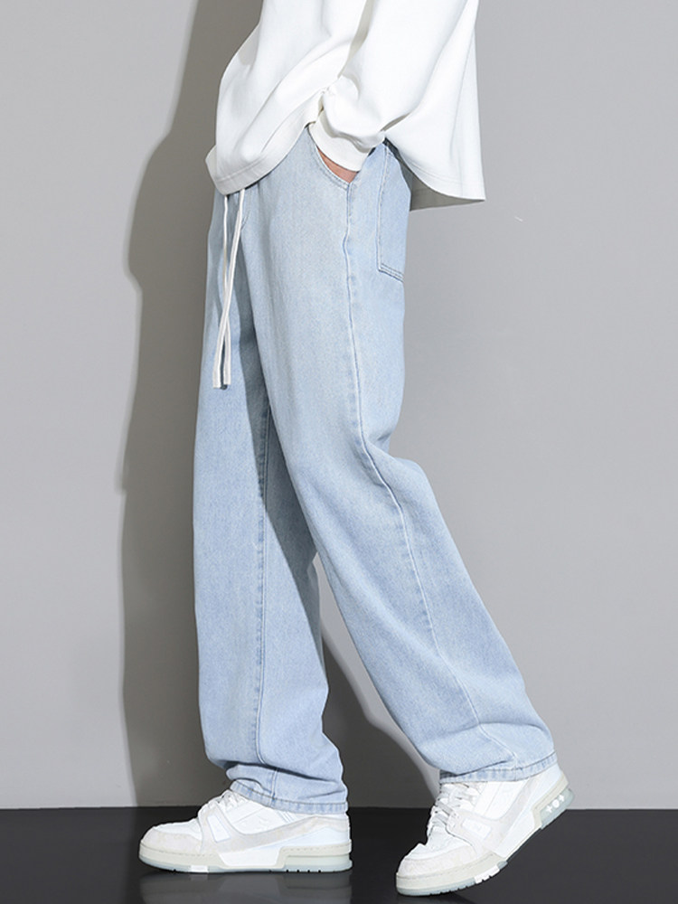 LIGHT BLUE JEANS MENS AUTUMN AND WINTER AMERICAN LOOSE STRAIGHT WIDE-LEG PANTS TRENDY BRAND WASH RETRO CASUAL LONG PANTS