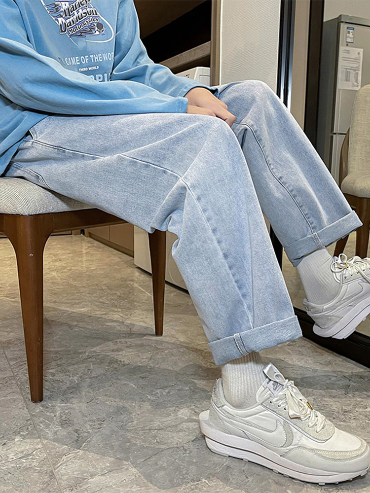 STRAIGHT LEG JEANS MENS SPRING AND AUTUMN NEW LOOSE WIDE-LEG PANTS MENS TRENDY BRAND WASHED RETRO CASUAL PANTS