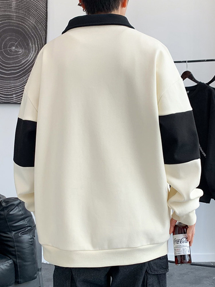 POLO NECK SWEATSHIRT TRENDY BRAND MENS SPRING AND AUTUMN STYLE STRIPED CONTRAST LONG SLEEVE T-SHIRT BASE COAT MENS INS TREND TOP CLOTHES