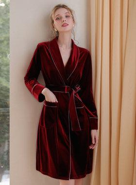 结婚晨袍女新娘伴娘金丝绒绸睡袍婚礼新婚本命年红色睡衣春秋冬