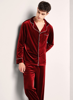 金丝绒睡衣男秋冬季长袖珊瑚绒春秋薄款男士保暖天鹅绒家居服冬天