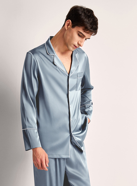 2025新款男士睡衣长袖长裤薄款冰丝大码春秋家居服男休闲丝绸套装