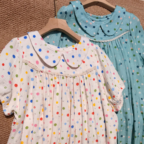 纯棉双层纱布碎花圆点睡裙家居服