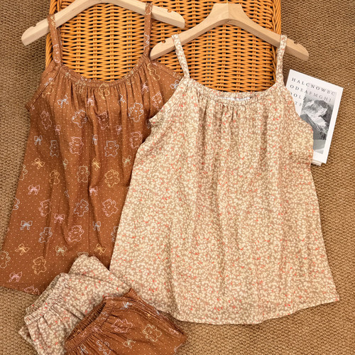纯棉纱布吊带睡衣短裤家居服套装
