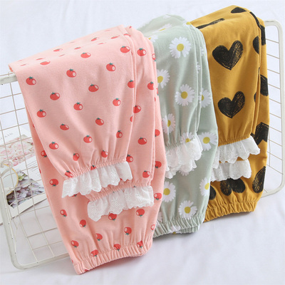 胖mm全棉绒布秋冬蕾丝收口睡裤