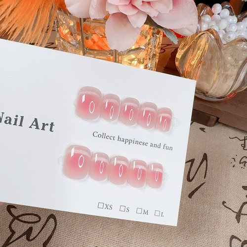 手工猫眼穿戴甲粉色渐变数字印花