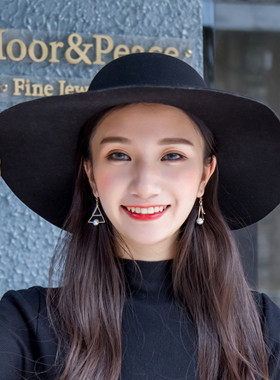 复古女秋冬大檐时尚毛呢帽