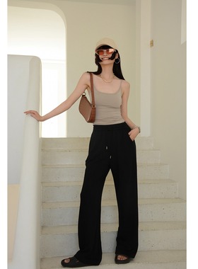 腿没了!窄版阔腿裤子女休闲裤夏宽松直筒冰丝2025新黑色垂感防晒