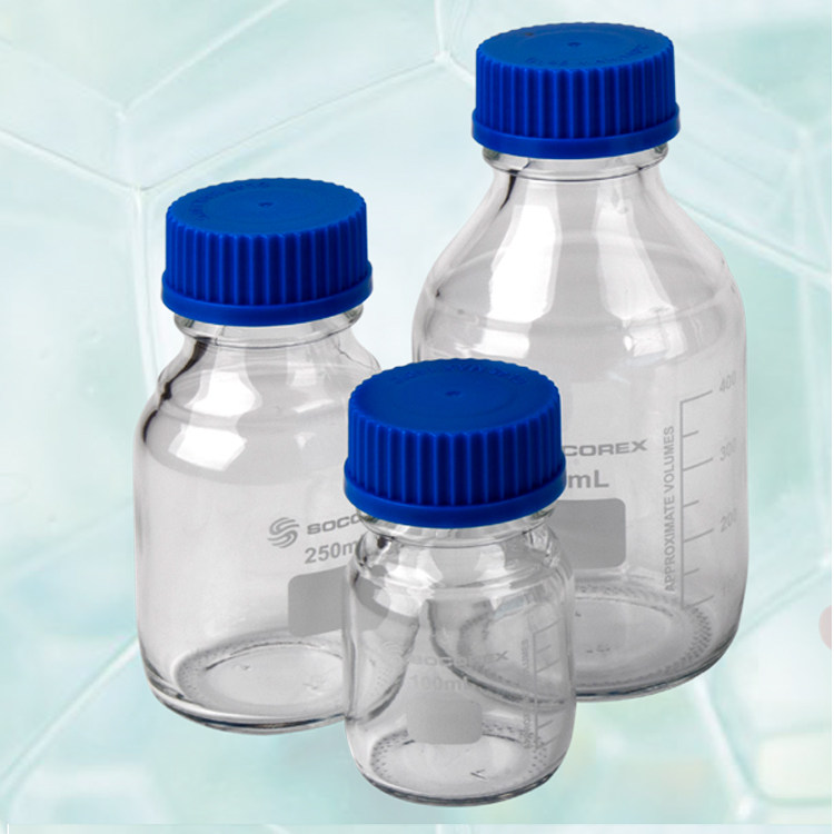 socorex进口蓝盖玻璃瓶100ml 250ml 500ml螺纹试剂瓶gl45食品可用