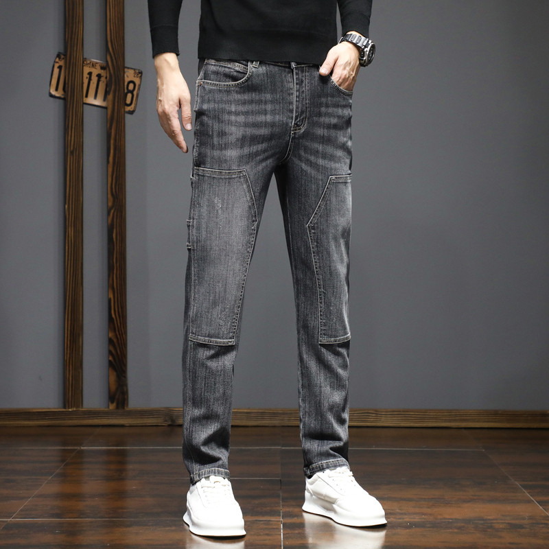 2025秋冬款高弹力松紧腰牛仔裤男青年弹性复古小脚长裤子潮流男装