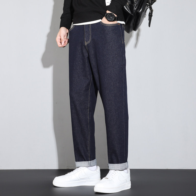 2025秋冬款松紧腰高弹力小脚牛仔裤男青年微哈伦弹性长裤子潮男装
