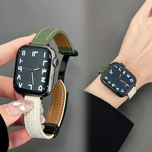 applewatch表带真皮荔枝纹磁吸