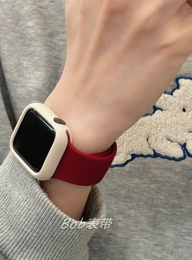 iwatchs10苹果手表表带硅胶透气运动女applewatch789代新年款红色