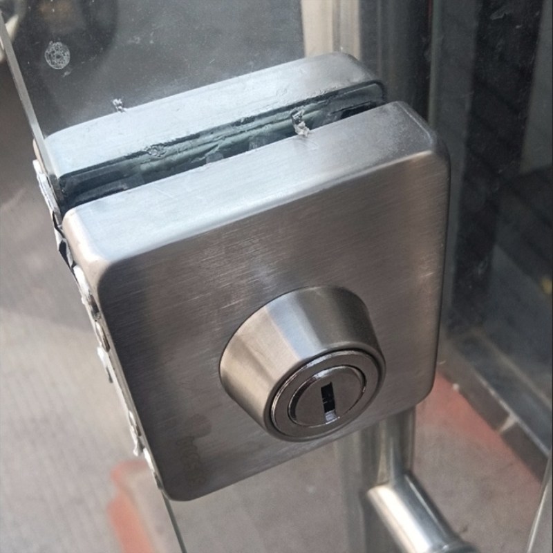 单开门双门玻璃门不锈钢无框锁免打孔地锁办公室单门插销锁天地