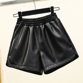 新款 皮短裤 外穿女高腰200斤胖mm大码 2025春季 宽松阔腿松紧pu皮裤