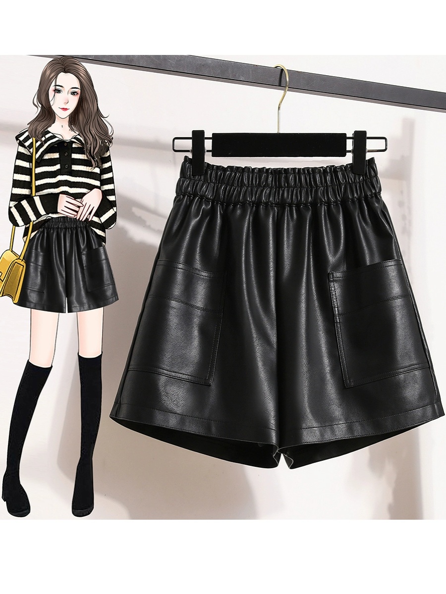 洋气休闲显瘦宽松百搭松紧PU皮裤