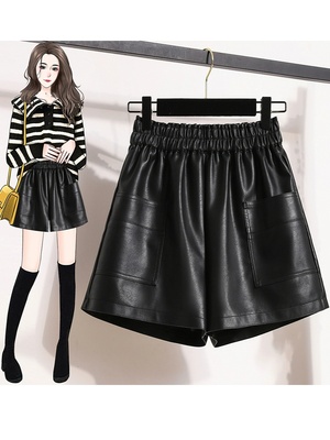 洋气休闲显瘦宽松百搭松紧PU皮裤