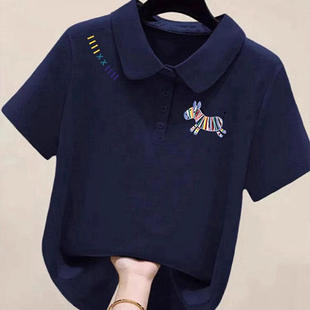 洋气宽松上衣潮 polo领T恤女胖mm夏季 特大码 300斤早春彩虹小马短袖
