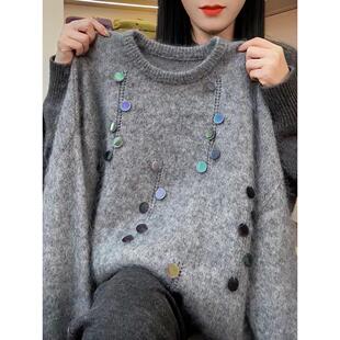 300斤百搭胖MM显瘦针织衫 设计感胖mm圆领毛衣大码 简约精致大码