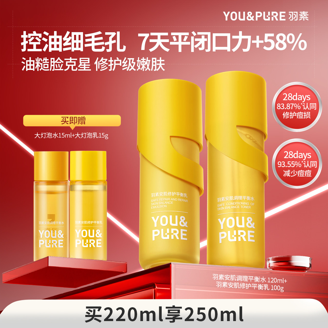 【陈梦推荐】羽素大灯泡水乳套组祛痘抗痘保湿舒缓修护爽肤水