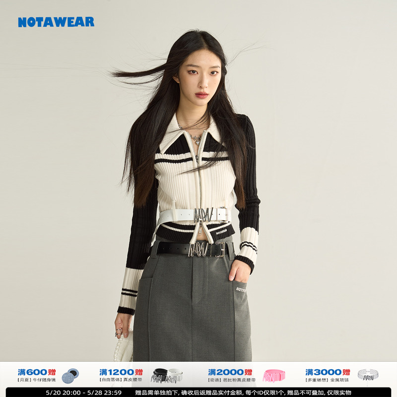 NOTAWEAR 海滨城 新派学院 新春POLO领修身针织毛衣外套 可穿腰带 女装/女士精品 毛针织衫 原图主图