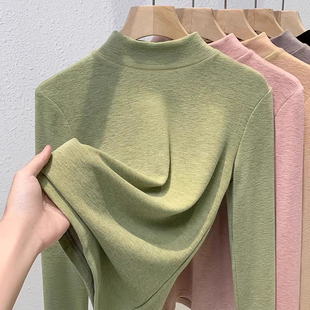 德绒打底衫女2024新款女装气质半高领桑蚕丝羊绒保暖内搭收腰上衣
