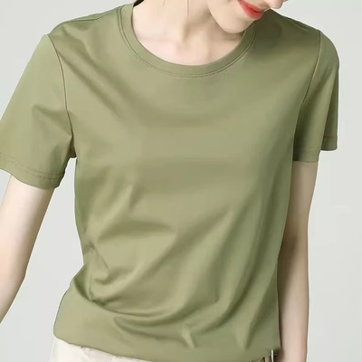 80S高端丝光棉t恤女装短袖款圆领宽松半袖纯棉体恤衫2025年新夏季