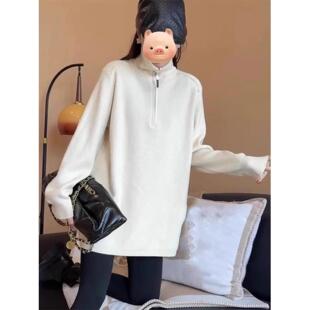 半高领德绒长袖T恤女装2025春季新款宽松中长款内搭配鲨鱼裤上衣