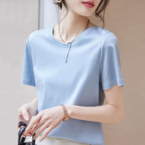 桑蚕丝短袖t恤女2025夏季新款纯色v领凉感百搭丝光棉体恤大牌上衣