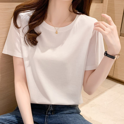 桑蚕丝白色短袖t恤女2025年夏季新款打底衫宽松半袖体恤显瘦上衣