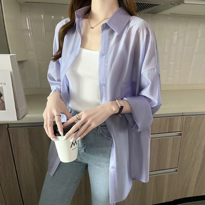 天丝防晒衣女2024新款夏季防晒衫衬衣宽松开衫透气防晒服衬衫上衣