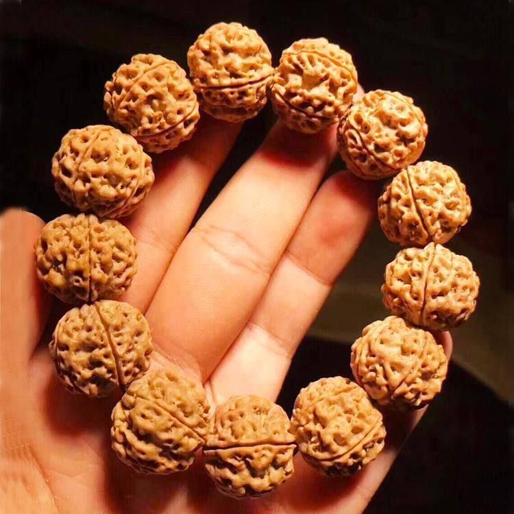 尼泊尔大金刚菩提子手串原籽爆肉蜂窝黄皮双龙纹单圈男女同款佛珠