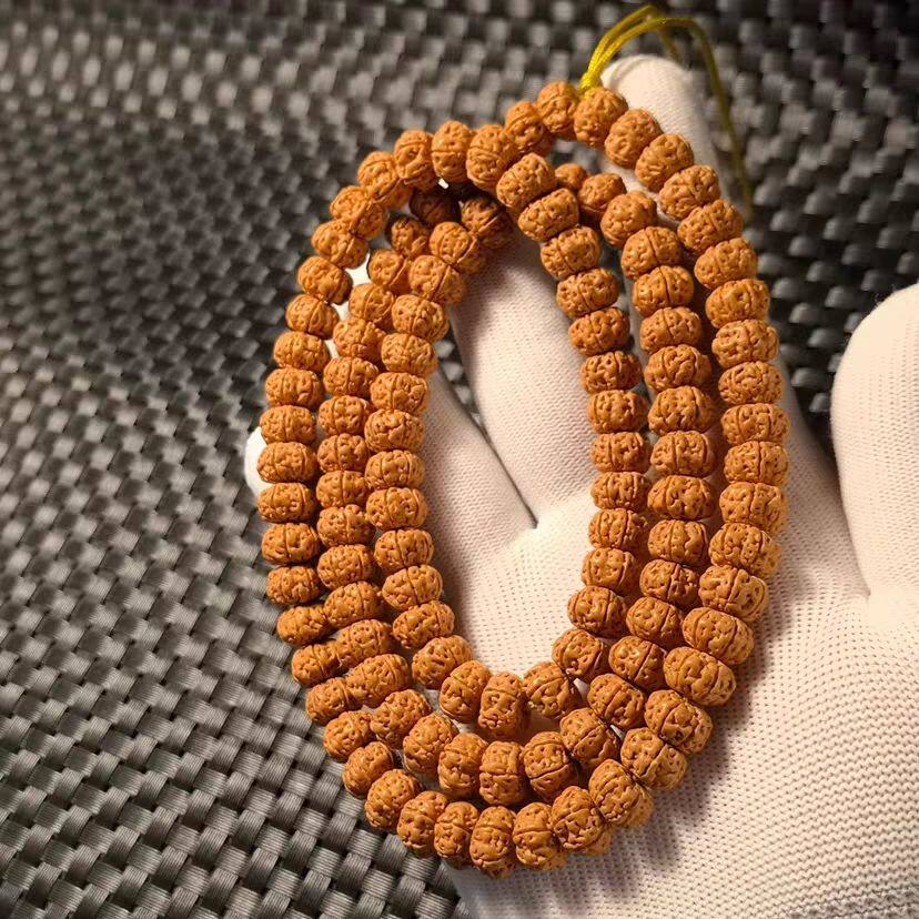 精品6瓣六瓣老树王籽小金刚菩提长链108颗飞碟双龙纹矮桩佛珠手把
