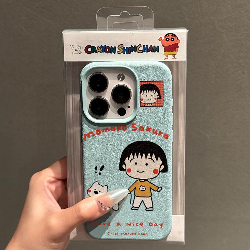 壳壳大世界小众黄格子遛狗樱桃小丸子适用苹果手机壳iPhone14荔枝纹15pormax全包16防摔13保护套12全包11硅胶