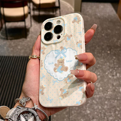 Apple适用苹果14蝴蝶结熊手机壳
