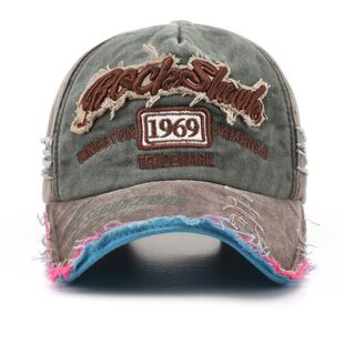 新款春夏帽子复古水洗做旧字母刺绣破洞鸭舌帽潮男个性女帽子1969