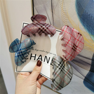 中号透亮金粉格纹发抓韩国格子素雅抓夹优雅中等头发盘后脑勺发夹