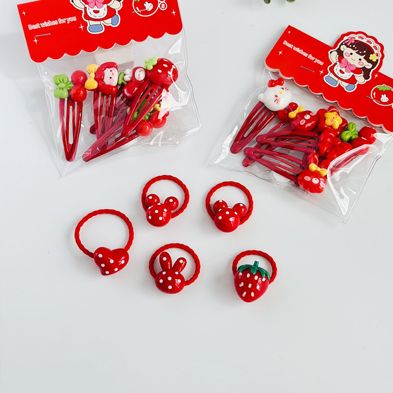 儿童可爱女新年红色皮筋头饰品