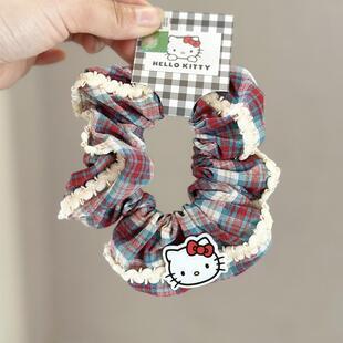 亮眼配色 KT猫发圈红黑格子韩系可爱猫咪头绳卡通少女百搭大肠圈
