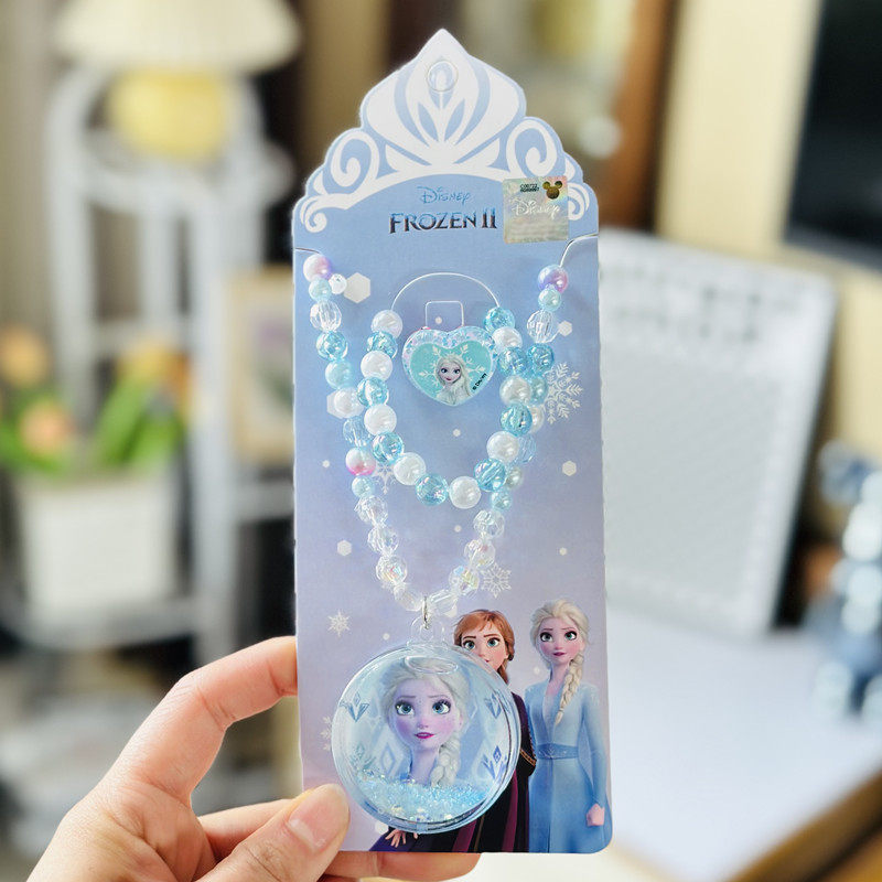 正版冰雪公主艾莎雪宝流沙项链手链套装儿童宝宝首饰挂链生日礼物