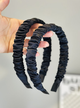 黑色褶皱大肠发箍洗脸发卡宽边压发头箍高级感气质韩国高颅顶头饰