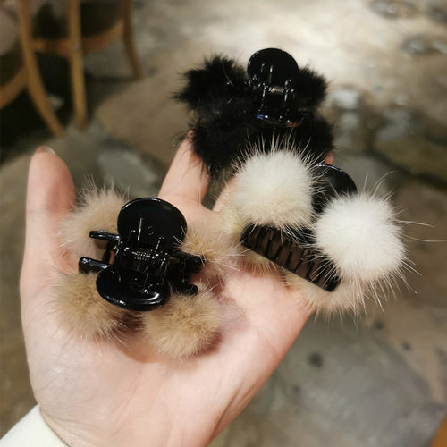 毛绒球抓夹马尾中号刘海韩国头饰