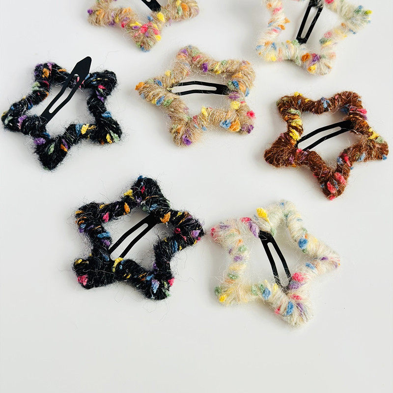 韩版毛线边夹大号星星发夹头饰品