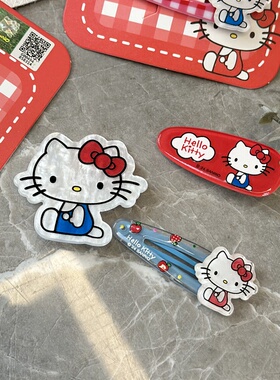正版hellokitty头饰少女红色格子刘海发卡子凯蒂猫发饰可爱碎发夹